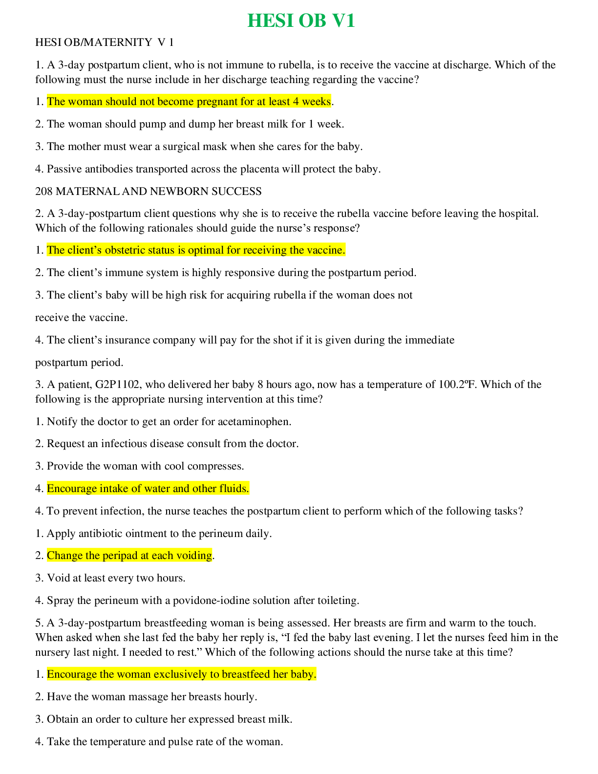 Preview image for HESI OB/MATERNITY V1 (COMPLETE EXAM)